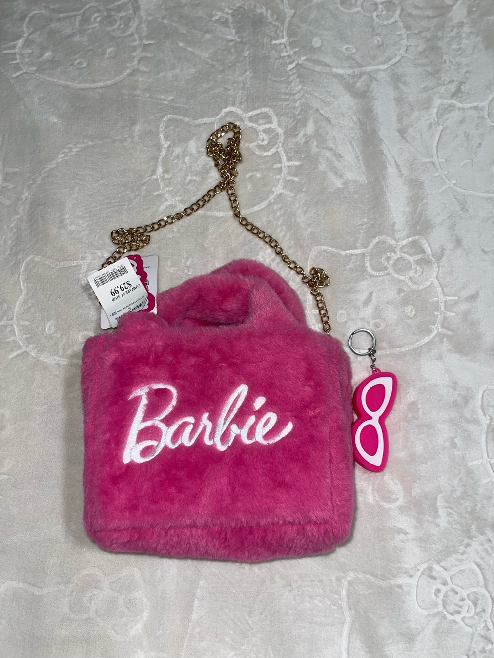 Barbie Hot Pink Faux Fur Bag with Gold Chain & Sunglasses Charm
